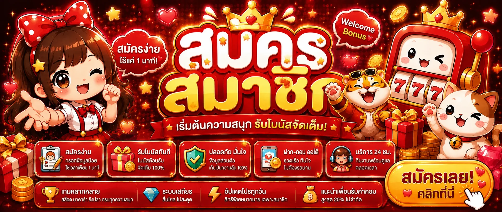 แบนเนอร์สมัคร RED789 พร้อมตัวละครเสือทอง